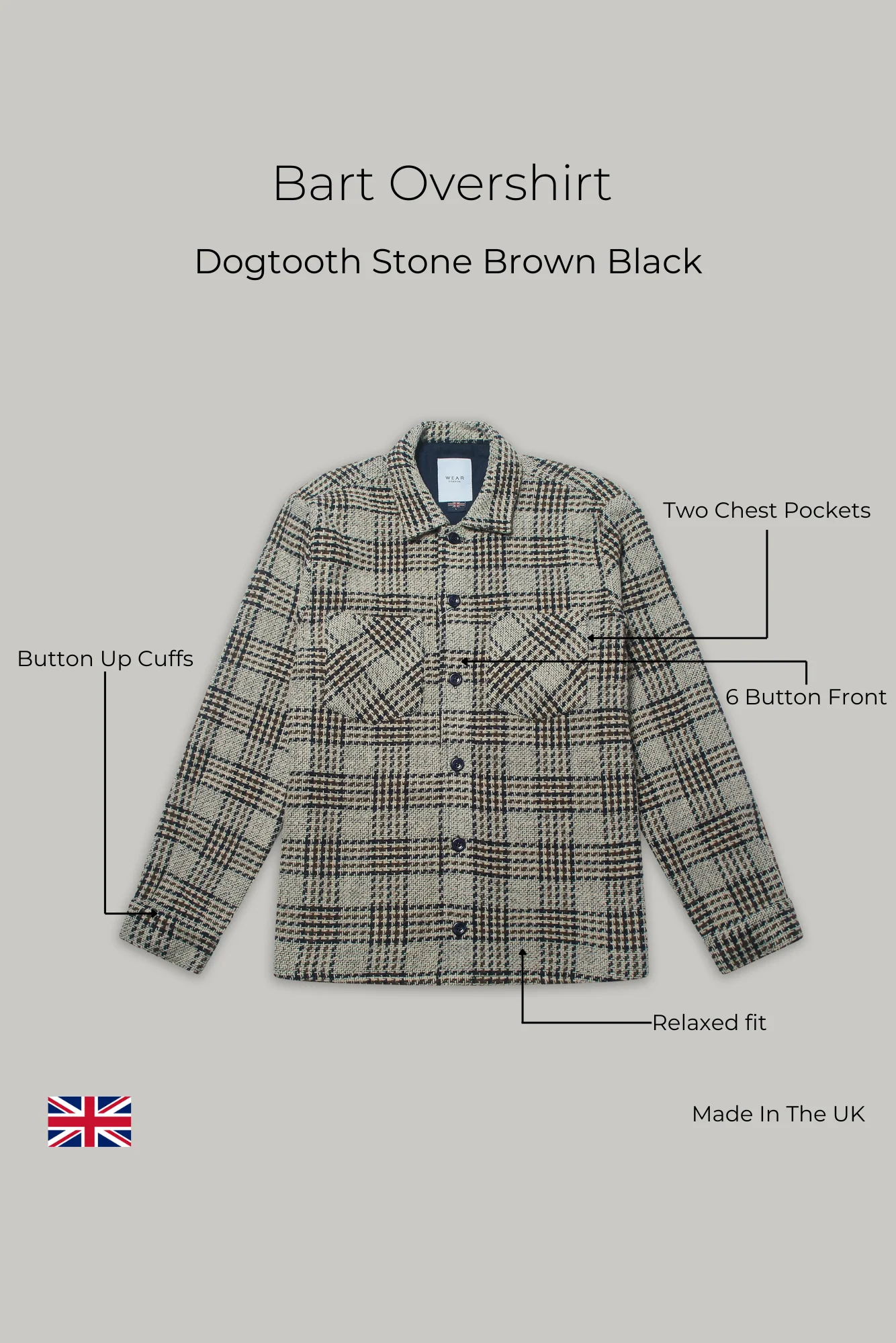 Bart Overshirt - Dogtooth Stone Brown Black - Image 9