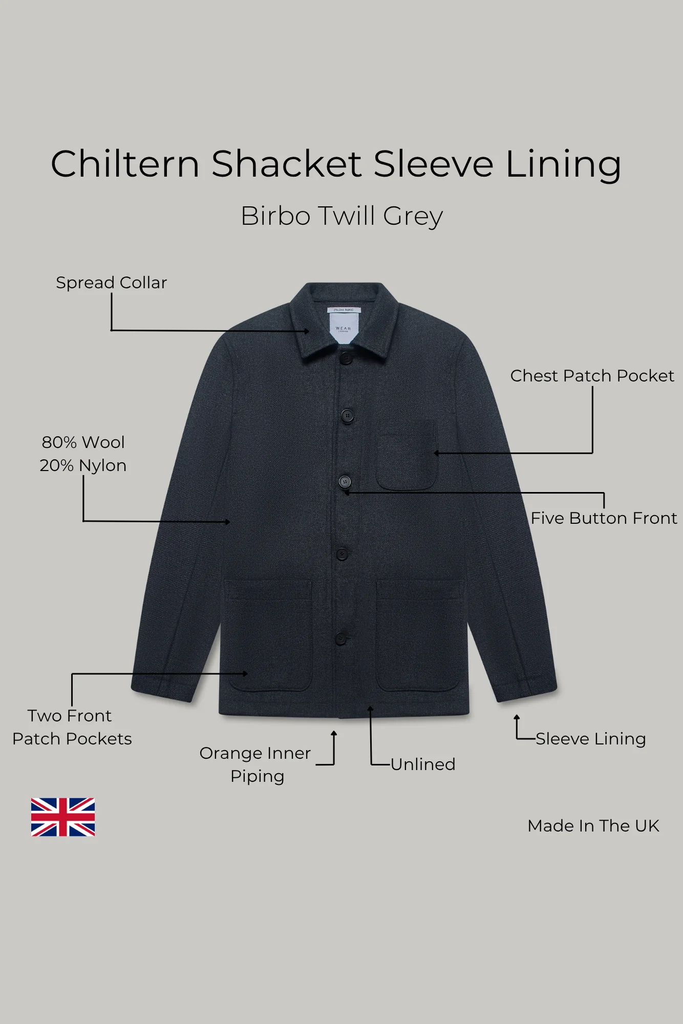 Chiltern Shacket Sleeve Lining - Birbo Twill Grey - Image 6
