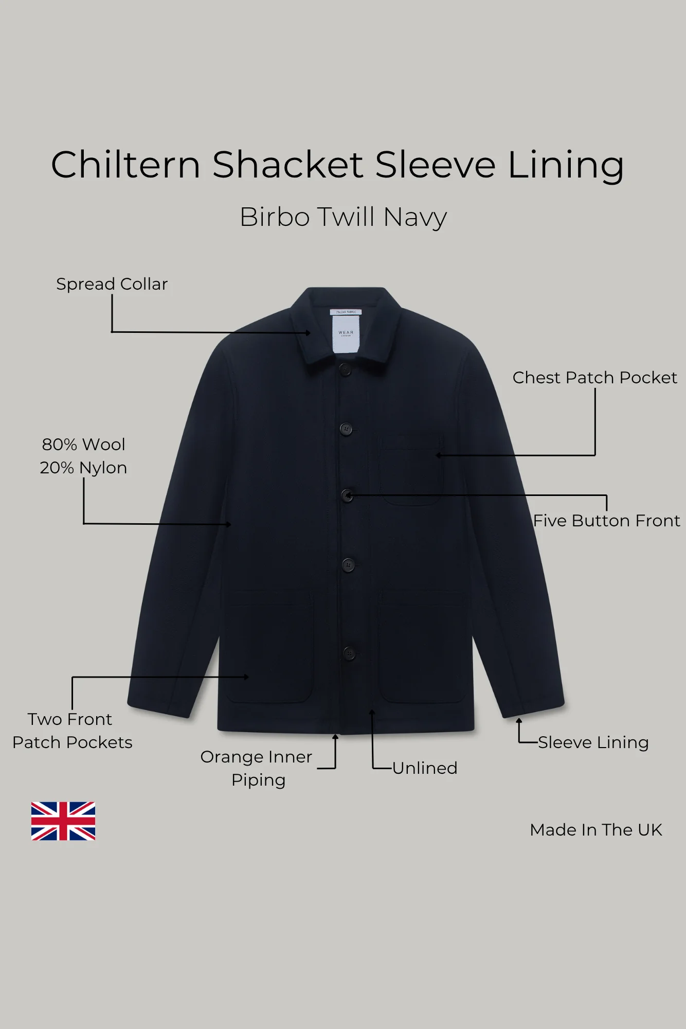 Chiltern Shacket Sleeve Lining - Birbo Twill Navy - Image 7