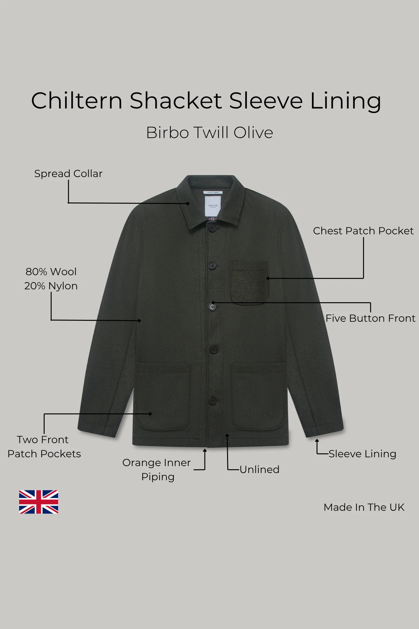 Chiltern Shacket Sleeve Lining - Birbo Twill Olive - Image 5