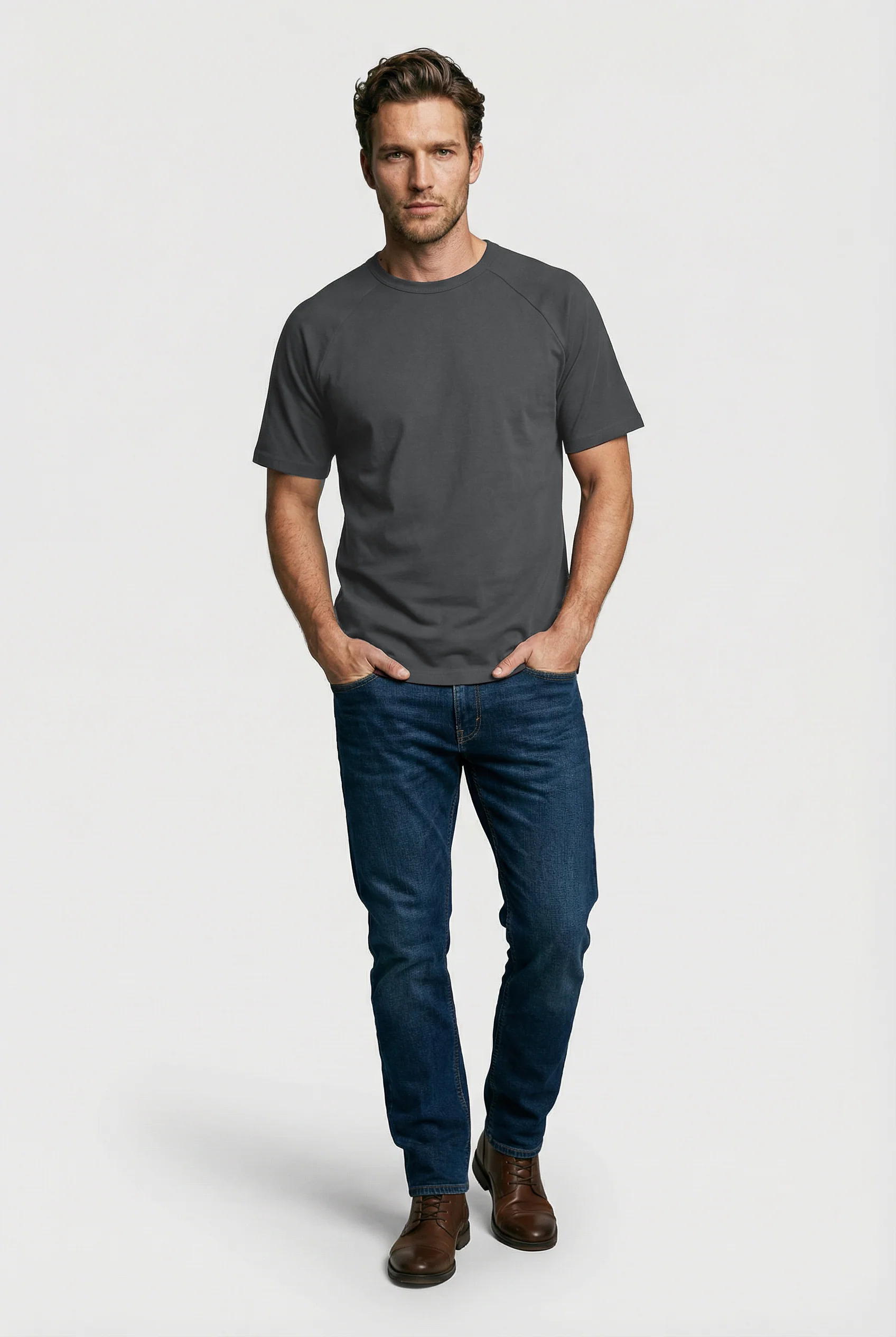 Hoxton Raglan Sleeve Fitted T-shirt - Grey - Image 3