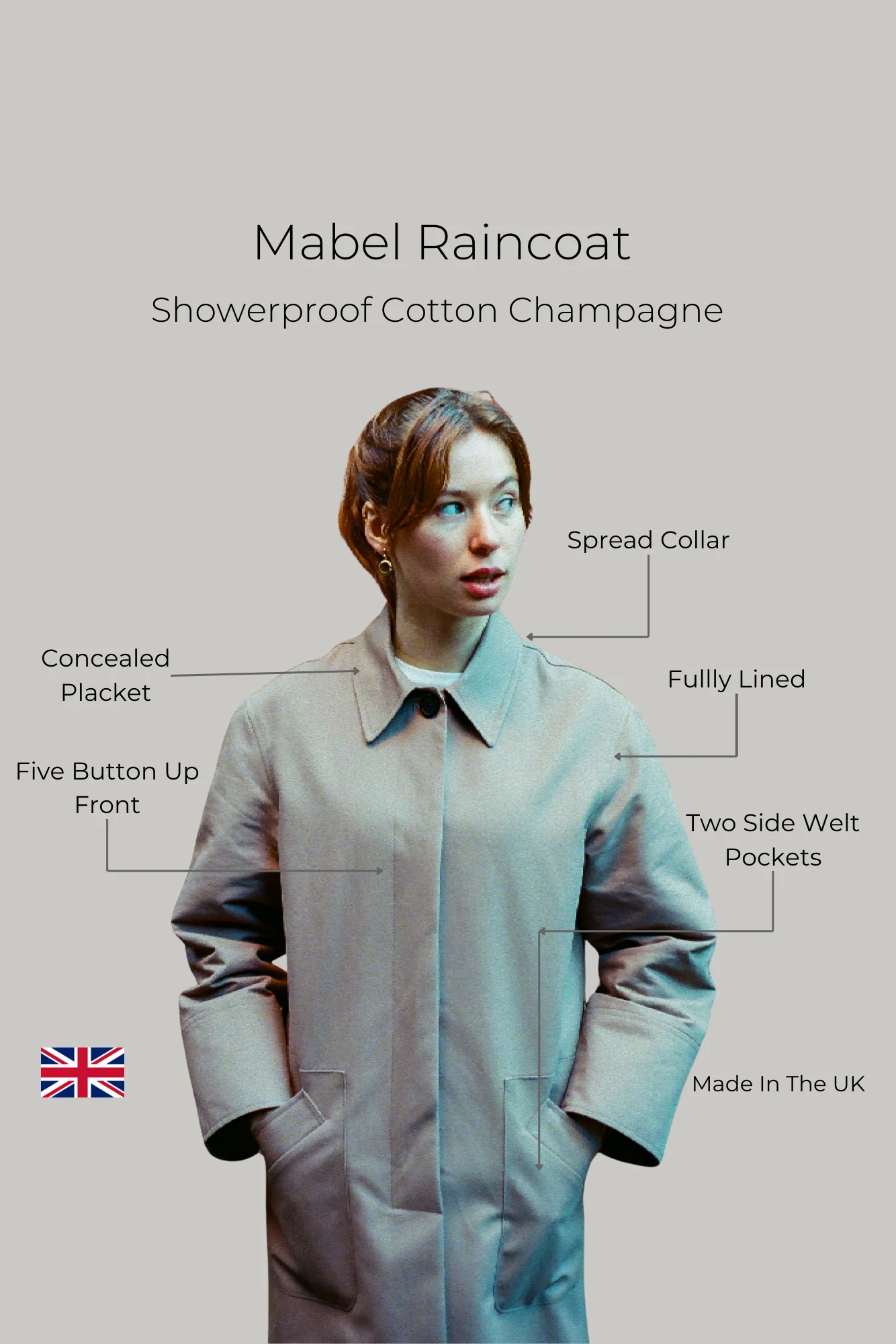 Mabel raincoat - Showerproof Cotton Champagne - Image 7