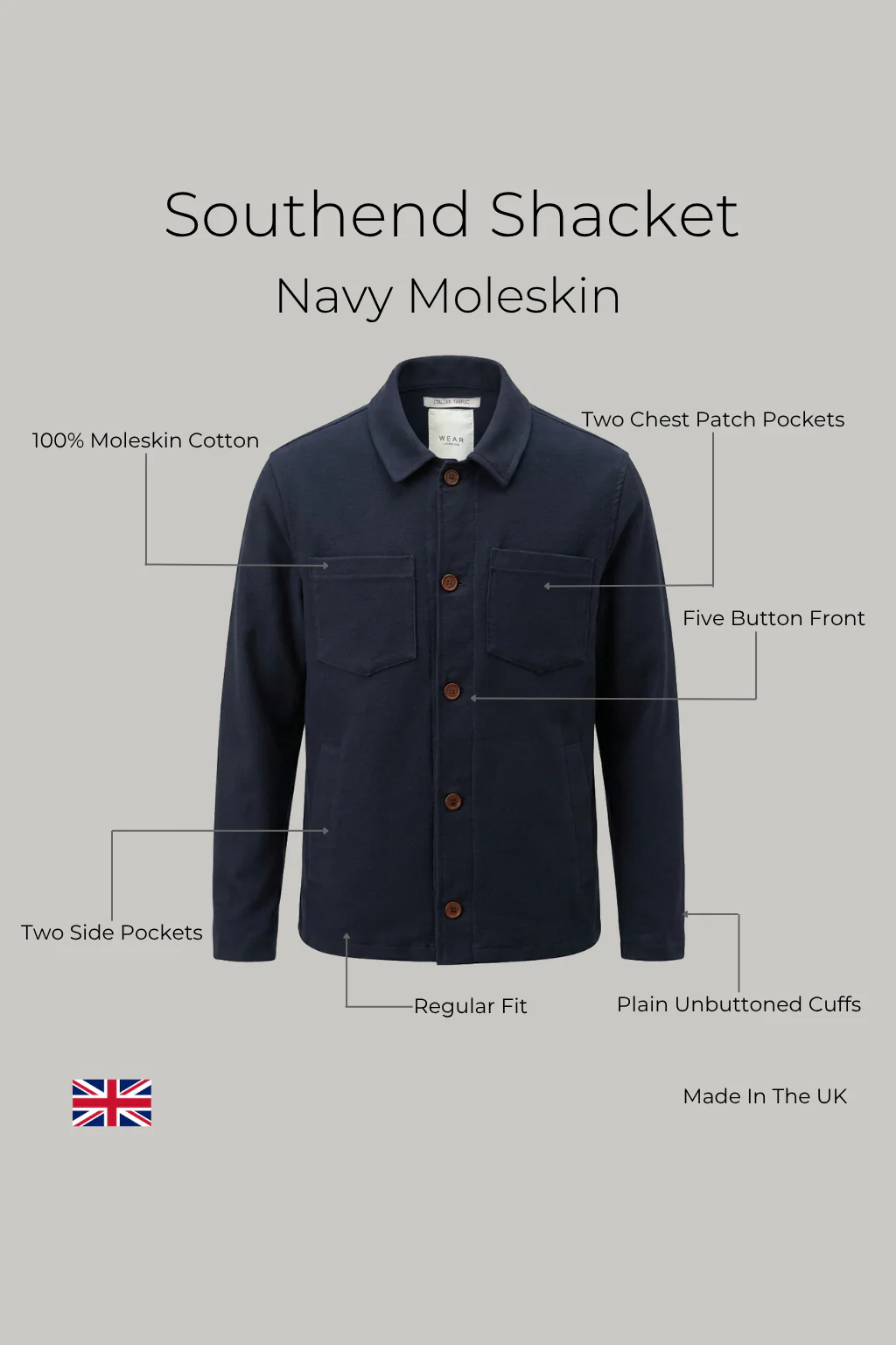 Southend Shacket Unlined - Navy Moleskin - Image 3