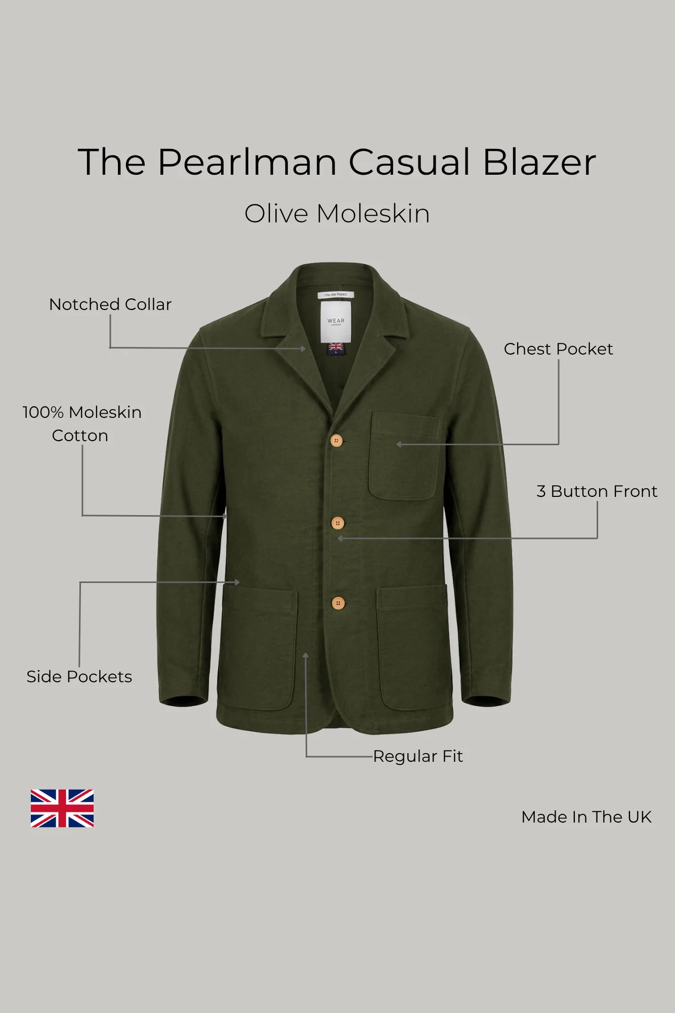 The Pearlman Casual Blazer - Olive Moleskin - Image 5