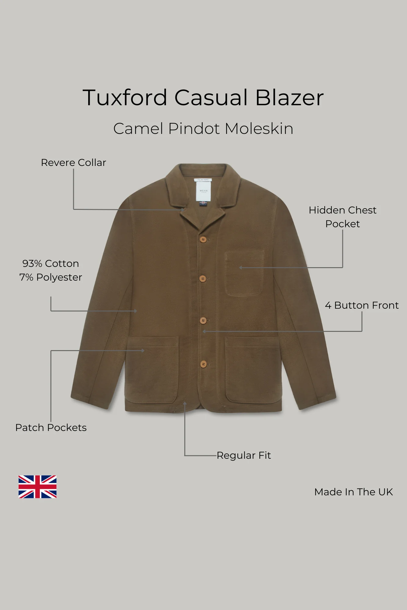 Tuxford Casual Blazer - Camel Pindot Moleskin - Image 10