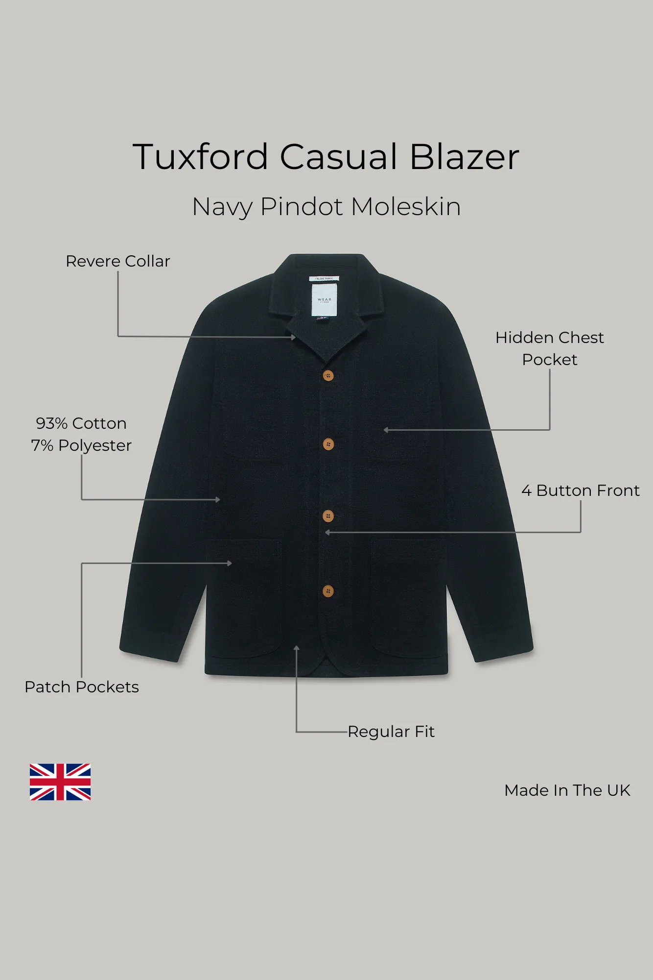 Tuxford Casual Blazer - Navy Pindot Moleskin - Image 5