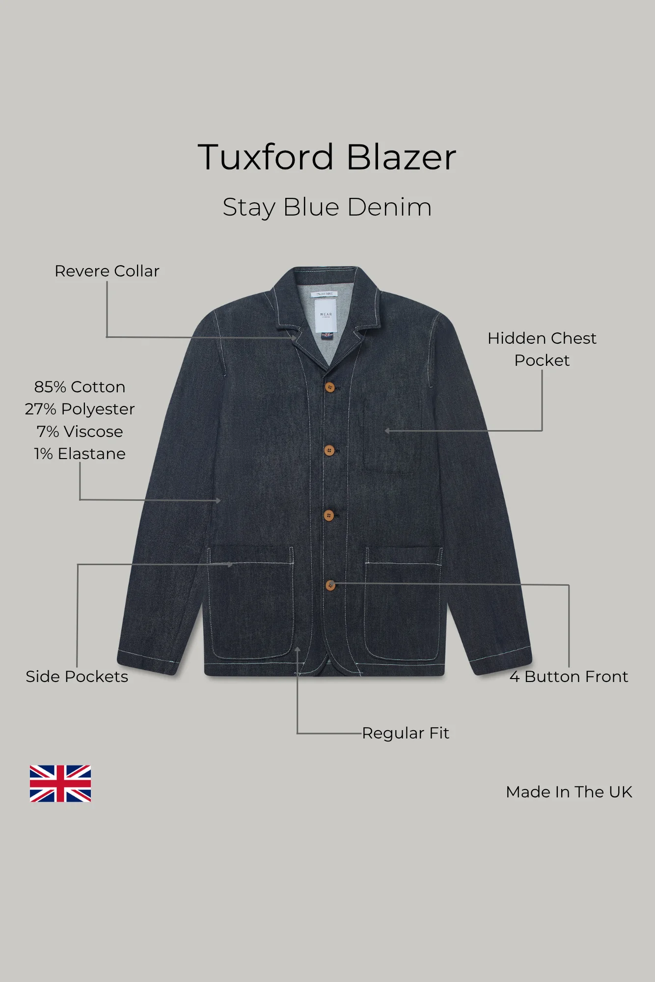 Tuxford Casual Blazer - Stay Blue Denim - Image 8